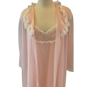 VTG Vanity Fair Peignoir lingerie set size 38 pink nightgown set maxi length lac